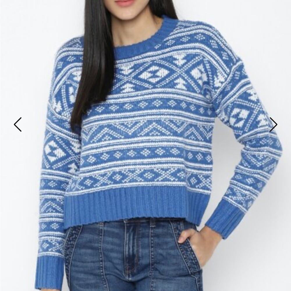 American Eagle Blue & White Fair Isle Snowdrift Long Sleeve Sweater Sz S